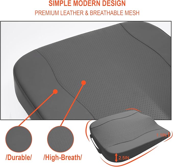 Car Seat Cushion, Comfort Memory Foam Car Cushions for Driving - Sciatica & Lower Back Pain Relief, Driver Seat Pillow for Auto, Office Chair, Wheelchair - Classic Grey