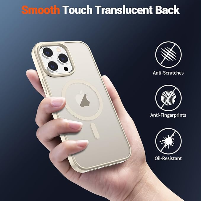 SUPFINE Magnetic for iPhone 14 Pro Max Case (Compatible with MagSafe) (Military Grade Drop Protection) Slim Translucent Matte Shockproof with Anti-Fingerprint Phone Case,Antique White