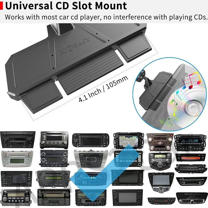 APPS2Car Sturdy CD Slot Phone Mount with One Hand Operation Design, Hands-Free Car Phone Holder Universally Compatible with All iPhone & Android Cell Phones, for Smartphone Mobile