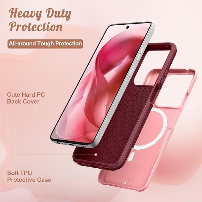 for Moto G 2025 Case Women - Compatible with MagSafe Cute Girls Magnetic Protective Phone Cover Girly Kawaii Unique Pretty Heavy Duty Shockproof Design for Motorola Moto G 5G 2025 Cases