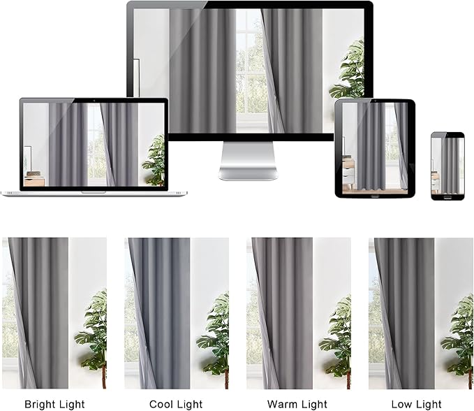 XWZO 100% Blackout Curtains - Thermal Insulated Black Liner Short Curtains, Noise Reducing and Heat Blocking Drapes for Hall and Studio Small Windows with Tiebacks, Grey, W38 x L63, Set of 2