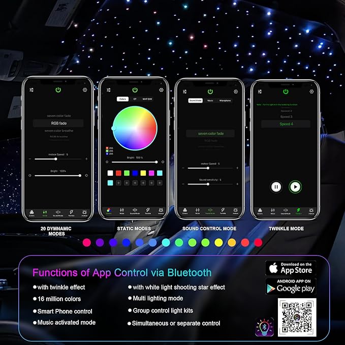 6W Small Size Starlight Headliner Kit, 350pcs*9.8ft Fiber Optic Car Ceiling Lights with Twinkle & Music Sync, APP & Remote Control Control for Car/Home Decoration, RGBW Starlight Engine