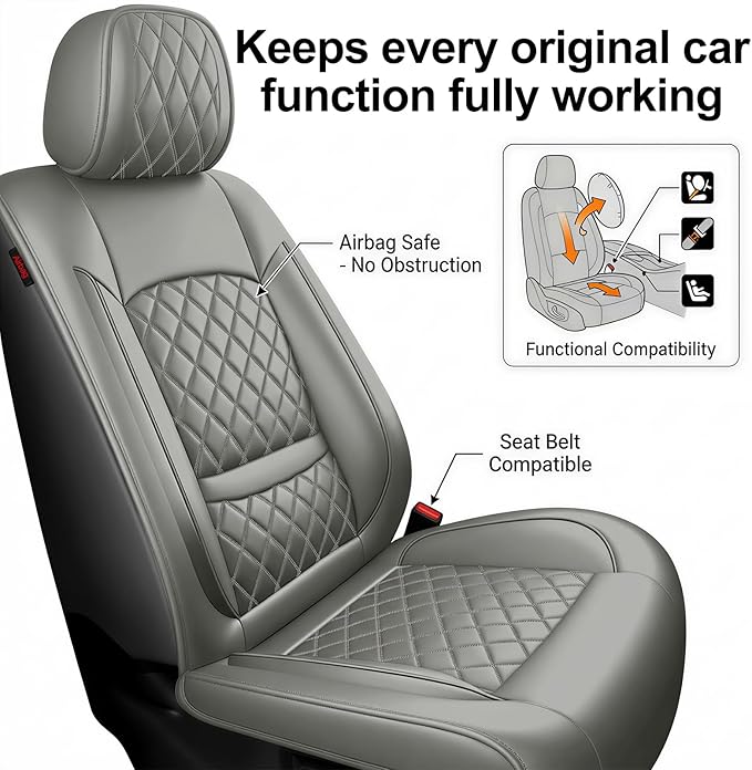 Fit RLX Car Seat Covers for Acura RLX 2013-2020 - Premium Leather, Waterproof, All-Weather, Airbag Compatible, Anti-Slip, Breathable, Easy Install, Seat Protectors, Full Set, Gray