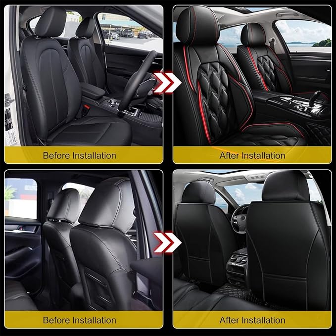 AOMSAZTO Car Seat Cover 2 Front Seat Fit for Toyota Corolla 1994-2019 Leather Car Seat Cushion Protector Compatible Airbag Waterproof Automotive Seat Covers Black