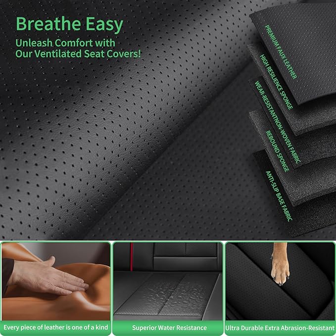 Fit Avalon Car Seat Covers for Toyota Avalon 2001-2024 2025 2026 -Upgraded Premium Waterproof & Breathable Leather,Airbag Compatible,All-Weather Seat Cushion Protector,Full Set,Black-Red