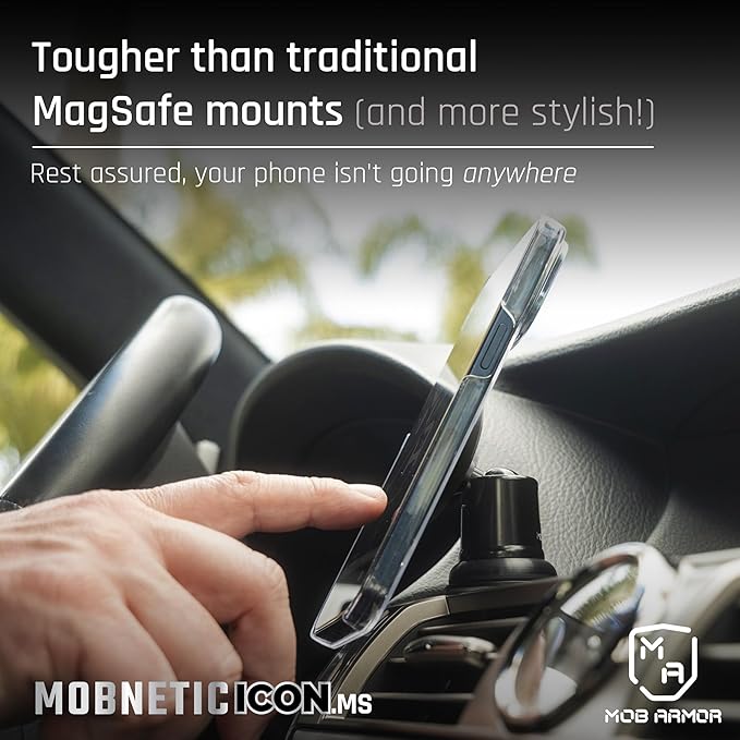 Mob Armor MobNetic Icon.MS MagSafe Compatible Phone Mount, Magnetic Phone Holder for Car w/ 90lb Pull Force, 90º Tilt & 360º Rotation, Aluminum Build, Compatibility for iPhone & Android (Gold)