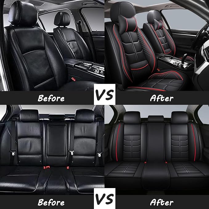 Leather Car Seat Covers Fit for Toyota Camry 2002-2024, 5 Seater Car Seat Cover, Premium Waterproof, Scratch Resistant Car Interior Accessories (Full Set with Pillow Coffee)