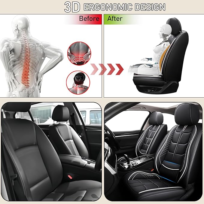 Leather Car Seat Covers Fit for Toyota Prius c 2012-2019, 5 Seater Car Seat Cover, Premium Waterproof, Scratch Resistant Car Interior Accessories (Full Set Black White)