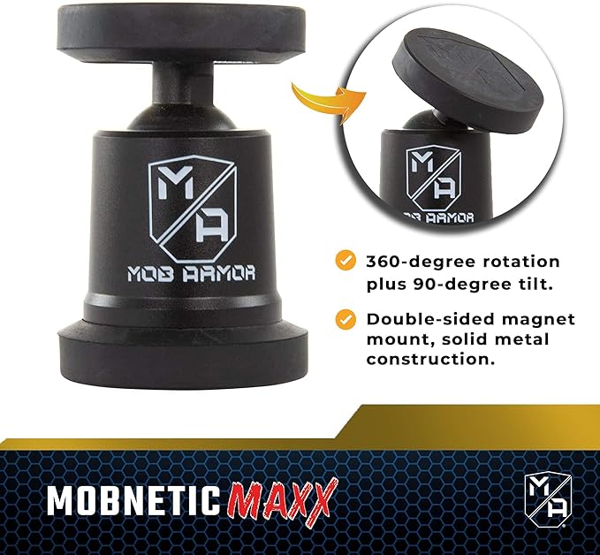 Mob Armor MobNetic Maxx - USA Assembled Magnetic Phone Holder for Car, Magnetic Car Phone Mount, 90-Degree Tilt, 360-Degree Rotation, Aluminum Metal, Compatible with iPhone & Android - Black Chrome