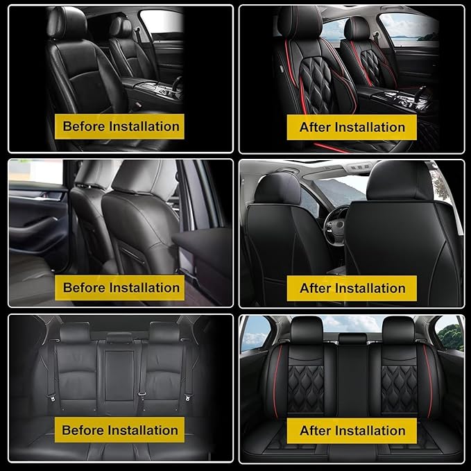 AOMSAZTO Car Seat Covers Full Set Fit for Kia Soul 2010-2026 Waterproof Faux Leather Car Seat Cushions Automotive 5 Seat Covers Set（Black&Redline）