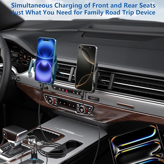 [Apple MFi Certified] iPhone 17 Car Charger, KYOHAYA 90W 4-Port Dual USB-C&USB-A Power Cigarette Lighter PD/QC3.0 UBS-C Car Charger with Type-C Braided Cord for iPhone 17/17 Pro/16 Pro/15/Galaxy/Pixel