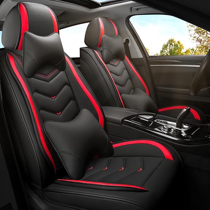 Car Seat Covers for Fiat 500 2012-2019, Premium Nappa Leather Car Seat Cover, Stylish Sport Seat Covers， Automobile Seat Cover Sets.(Luxury 2 Seats/Black Red)