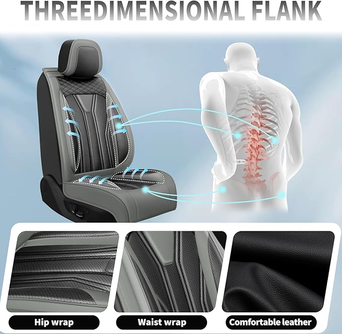 Fit Rogue Car Seat Covers Compatible with Nissan Rogue 2011-2025 2026 - Full Set Premium Leather， Waterproof Breathable， All-Weather Seat Cushion Protecto&Airbag Compatible （Gray & Black