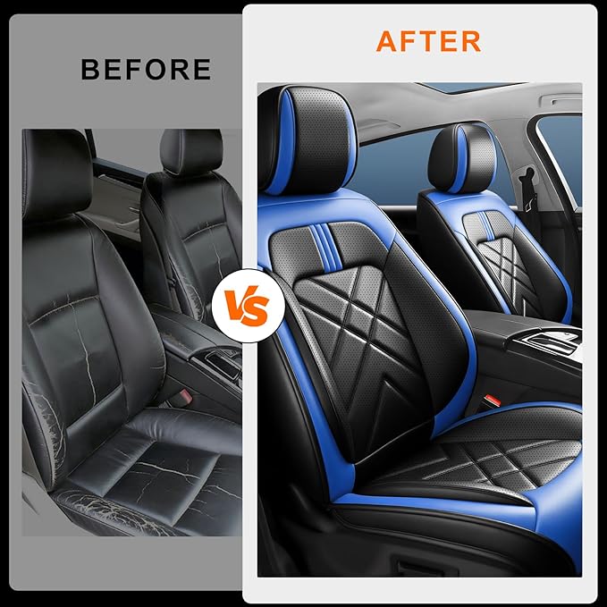 CX-50 Car Seat Covers Fit for Mazda CX-50 2023-2026, Full Coverage Premium Leather Waterproof Breathable Seat Covers, Automotive Seat Protectors, Airbag Compatible(2 Front Seats, Black-Blue)