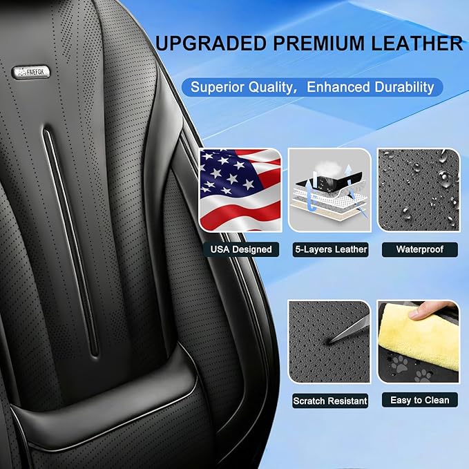 Fit Impala Car Seat Covers for Select Chevrolet/Chevy Impala 2000-2020, Premium Full Coverage Leather, Airbag Compatible, Waterproof All Weather Seat Protector, Full Set, Black