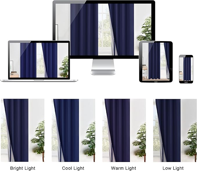 XWZO 100% Blackout Curtains 54 Inches Long with Tiebacks- Heat and Full Light Blocking, Thermal Insulated Window Panels with Grommets for Bedroom/Nursery, Navy Blue, W42 x L54, Set of 2 Draperies