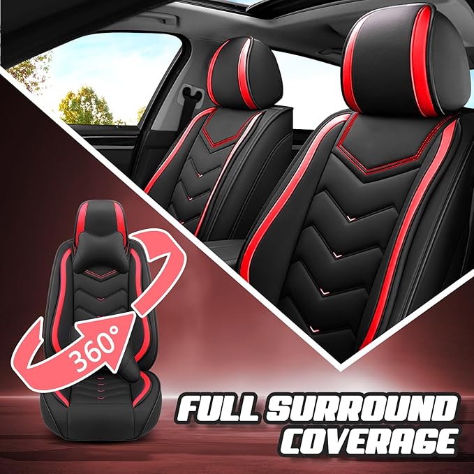 Car Seat Covers for Lexus ES 350 2007-2026, Premium Nappa Leather Car Seat Cover, Stylish Sport Seat Covers， Automobile Seat Cover Sets.(Standard 2 Seats/Black Red)