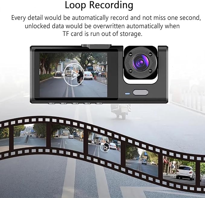 Dash Camera for Car Security Camera Dashcam Front and Rear Inside with WDR, Night Vision, G-Sensor Auto Lock, Loop Recording