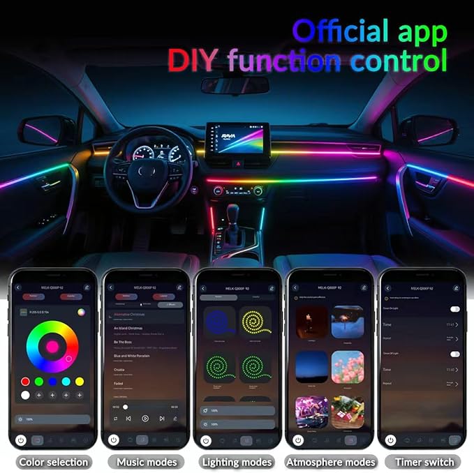 Interior Car Strip Lights Dreamcolor Acrylic Car Decorative Lights with APP Control Multicolor Internal Lighting Kit Music&DIY Function Ambient Fiber Optic Strip Valentine’s Day's Decor