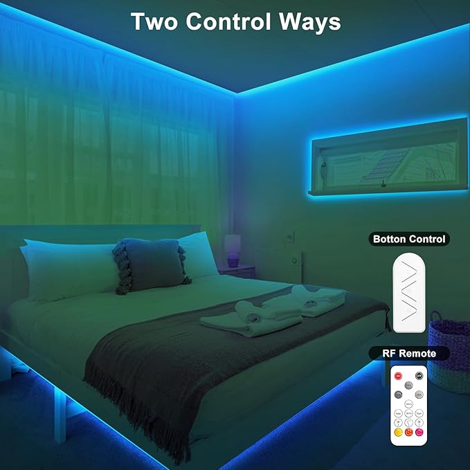Tatazone 32.8ft Ice Blue COB Led Strip Lights with RF Remote, Dimmable Bright Adhesive Indoor Led COB Light Strip for Cabinet, Painting, Room, Bed