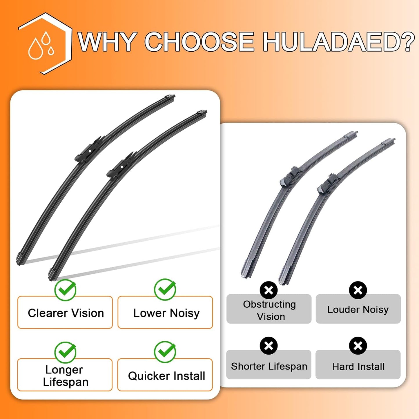 HULADAED® 24'' 21'' 12'' Windshield Wipers Replacement for Buick Enclave 2017 2016 2015 2014 2013 2012,Silicone Front Rear Wiper blades for MY Car-All Weather & Quiet(3 PACK)