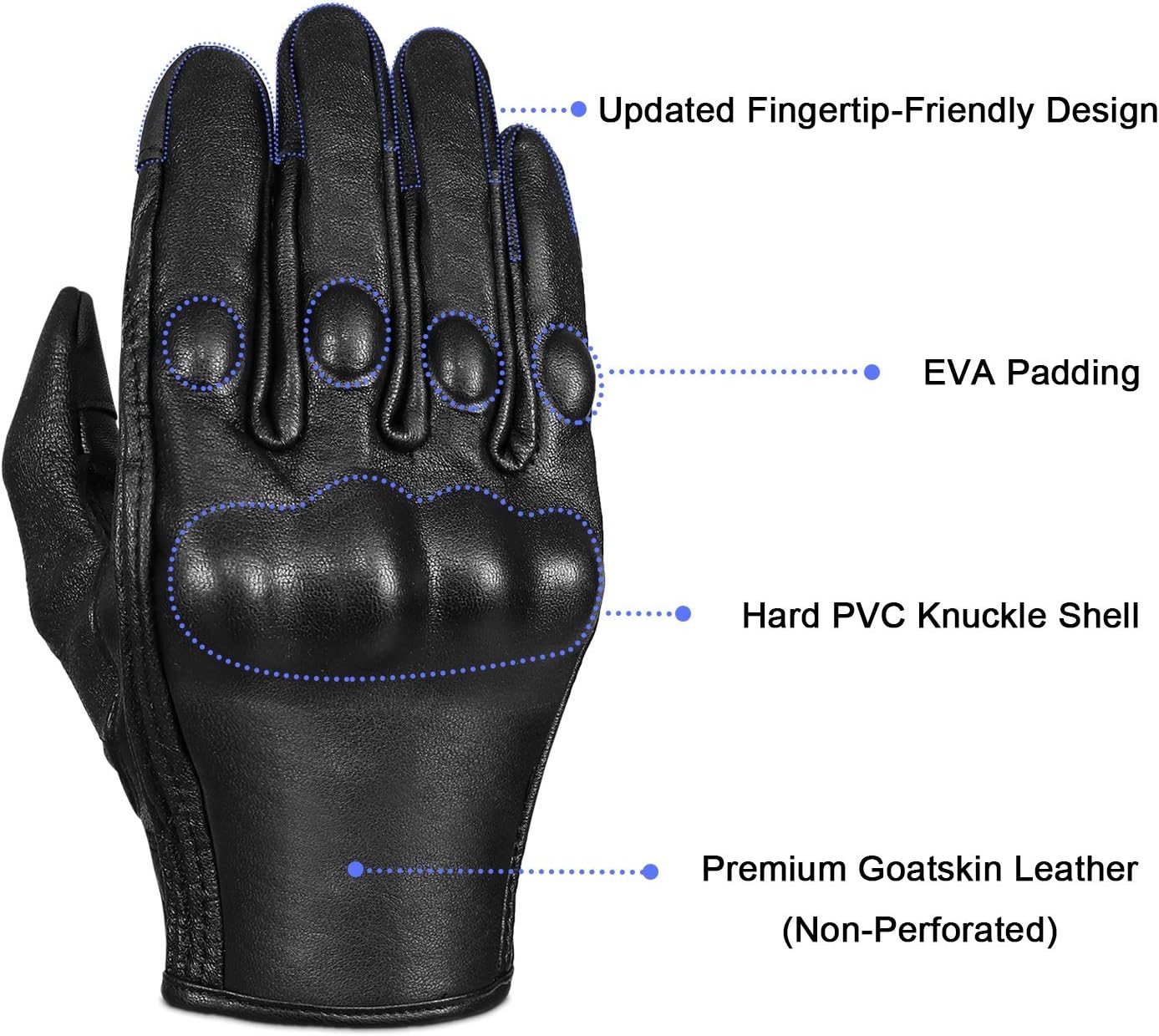 Full finger Goat Skin Leather Touch Screen Motorcycle Gloves Men/Women S,M,L,XL,XXL (Non-Perforated, S)