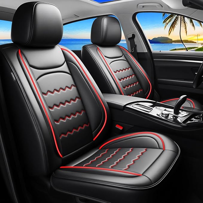 CX-3 Car Seat Covers Fit for Mazda CX-3 2016-2021, Full Coverage Premium Leather Waterproof Breathable Seat Covers, Automotive Seat Protectors, Airbag Compatible(2 Front Seats, Black & Red)