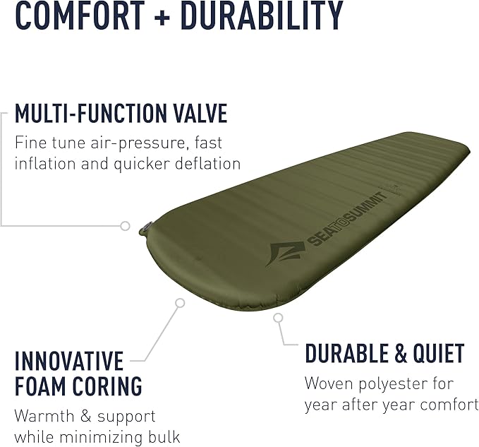 Sea to Summit Camp Plus Self-Inflating Foam Sleeping Mat for Camping, Rectangular - Regular (72 x 25 x 3 inches)