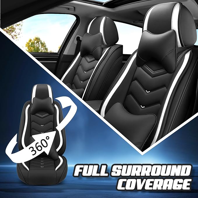 Car Seat Covers for Mitsubishi Outlander 2003-2026, Premium Nappa Leather Car Seat Cover, Stylish Sport Seat Covers， Automobile Seat Cover Sets.(Luxury 5 Seats/Black White)