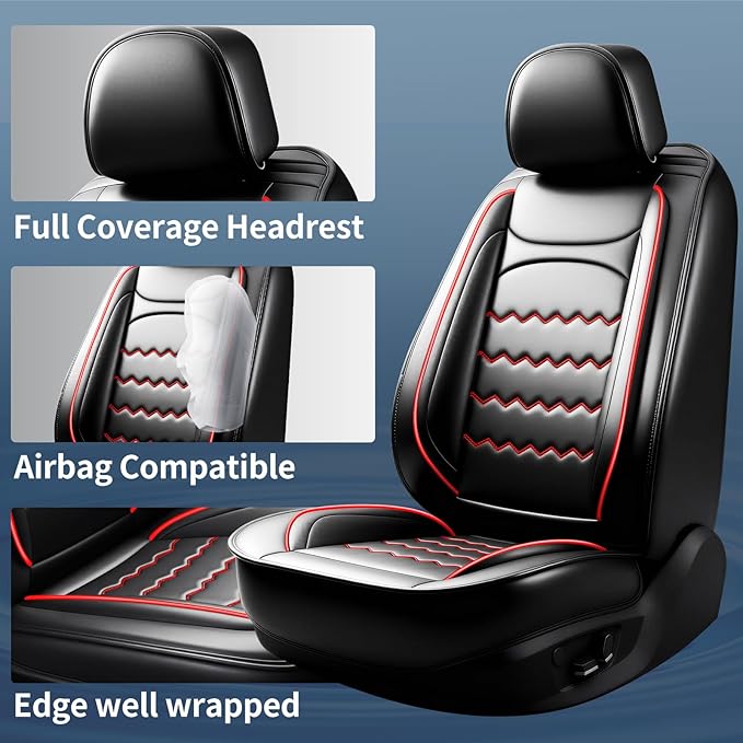 CX-30 Car Seat Covers Fit for Mazda CX-30 2020-2026, Full Coverage Premium Leather Waterproof Breathable Seat Covers, Automotive Seat Protectors, Airbag Compatible(Full Set Seats, Black & Red)