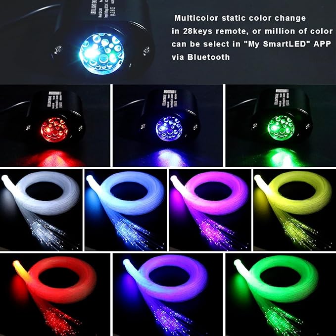 AZIMOM Mini 6W 200pcs Twinkle Fiber Optic Starlight Headliner Kit for Car Home 0.03in 6.5ft End Glow Fiber Strands Sound-Activated APP& Remote Control Starlight Engine