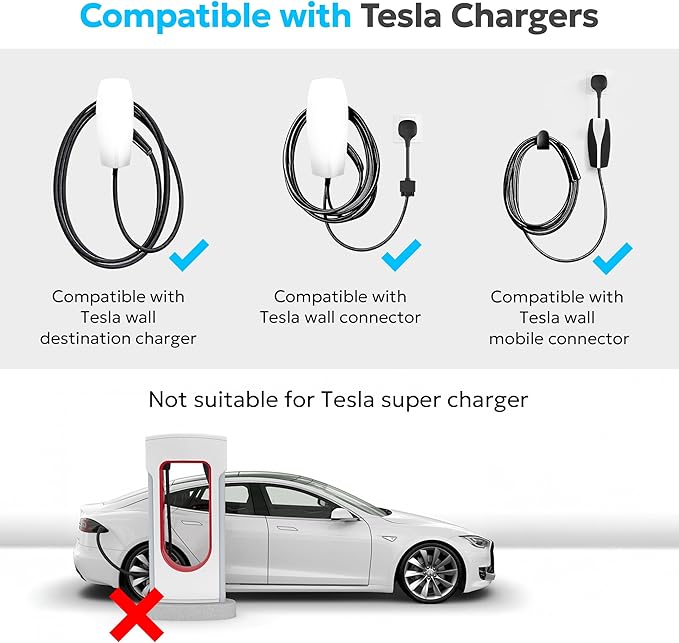 VIPTOO Tesla to J1772 Adapter 60A 250V AC — NACS EV Charging Connector for Tesla Wall/Destination/Mobile Charger, Fast & Safe Charging (White)