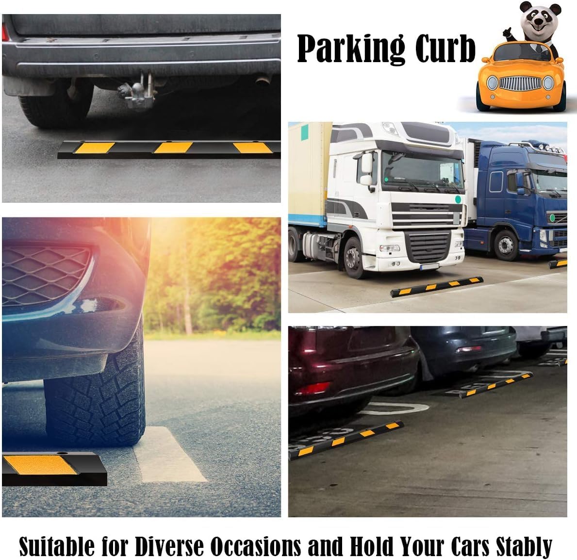 ERGOMASTER Parking Stopper for Garage,72” Rubber Parking Block with 8 High Reflective Yellow Safety Stripes for Vehicles Truck Driveway, Protect Pumpers from Cars Vans Trucks (4 Pack)