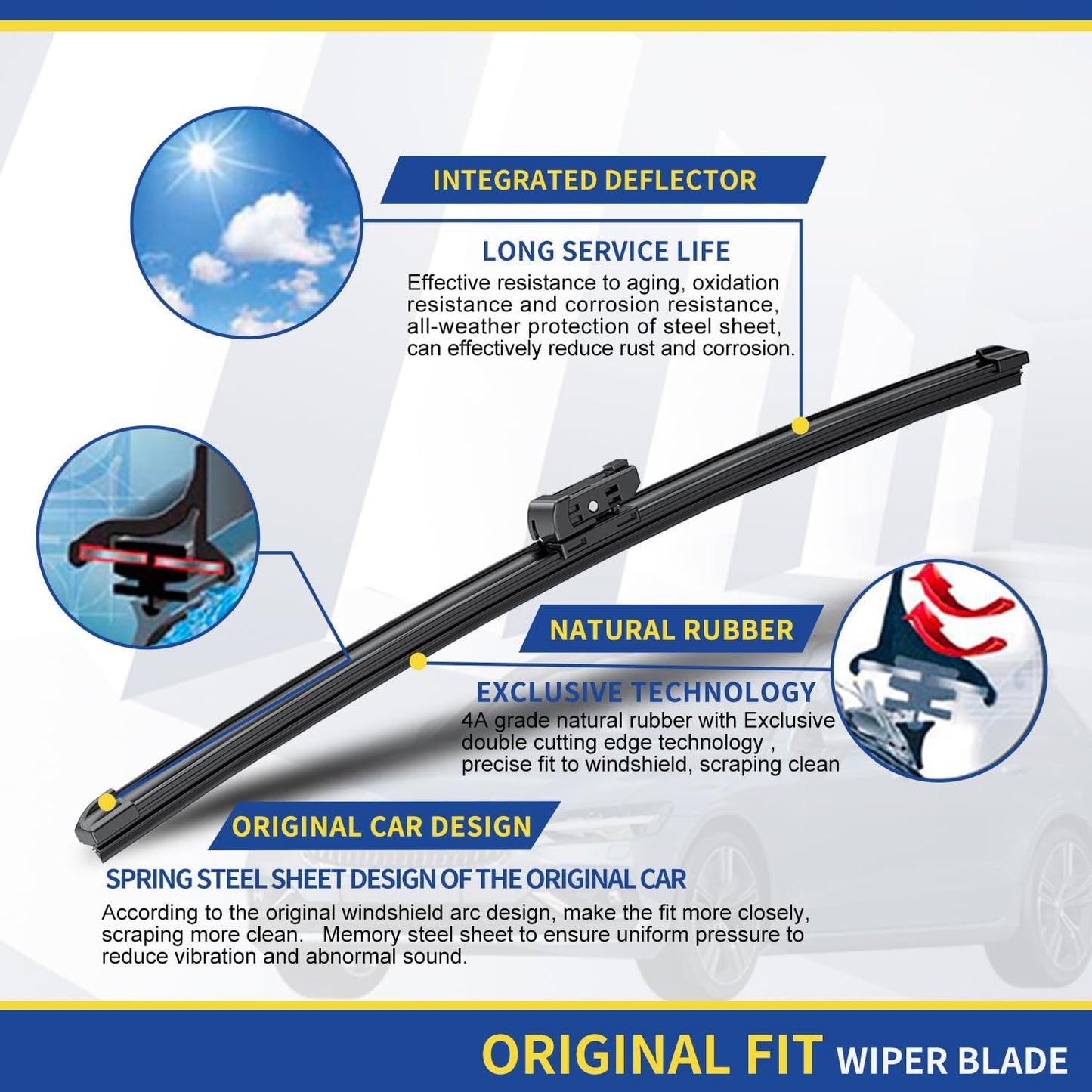 Wipers Replacement For 06/2006-08/2009 BMW 3 Series 4-Door E90 E91 325xi 328i 328xi 328ixDrive 330i 330xi 335i 335xi M3 Original Equipment Windshield Wiper Blades - 24"+19" Side Lock (Set of 2)