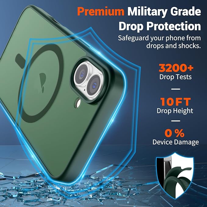 SUPFINE Magnetic for iPhone 17 Case (Compatible with MagSafe)(Military Grade Drop Protection) Translucent Matte Shockproof with Anti-Fingerprint Phone Cover 2025,Forest Green
