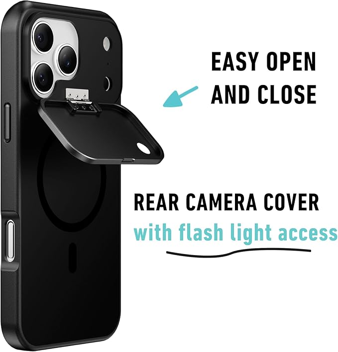 Spy-Fy iPhone 17 Pro Privacy Case | Front and Rear Camera Covers | MagSafe iPhone Case with Lens Protection | Camera Blocker for Privacy and Safety | Slim Shockproof Phone Cover 6,3-inch Black