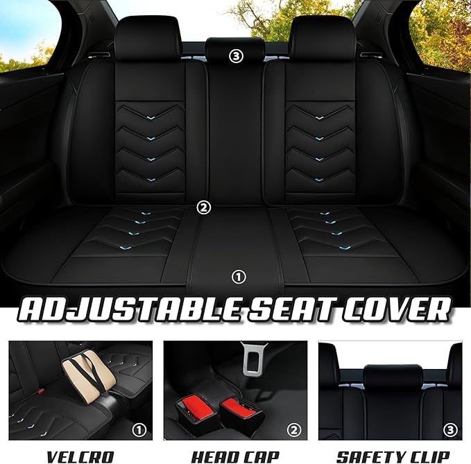Car Seat Covers for Cadillac CTS 2003-2019, Premium Nappa Leather Car Seat Cover, Stylish Sport Seat Covers， Automobile Seat Cover Sets.(Standard 5 Seats/Black Blue)