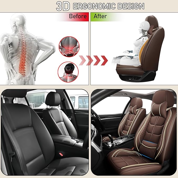 Leather Car Seat Covers Fit for Toyota Avalon Hybrid 2013-2024, 5 Seater Car Seat Cover, Premium Waterproof, Scratch Resistant Car Interior Accessories (Full Set with Pillow Coffee)