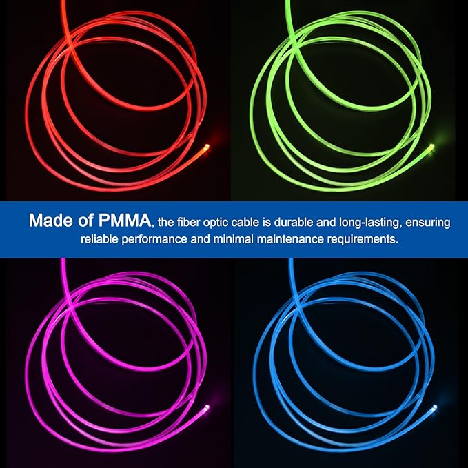 MECCANIXITY 50Pcs 13ft PMMA Mixed Fiber Optic Cable Strands 0.04 Inch Side Glow LED Illumination Crystal Cables Car Atmosphere Lights for Star Sky Roof Ceiling