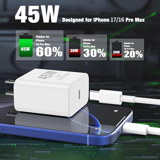45W iPhone 17 16 Pro Max Charger Fast Charging,3Pack USB C Fast Charger Block with Long 10/10/6FT C to C Cable for Apple 17 Pro Max/16 Pro/15/iPad 13th,PD Quick Adapter 3.2 for iPhone 17-Green