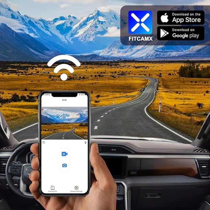 Fitcamx Front 4K+Rear 1080P Dash Cam Adapts for GMC Sierra 2020-2026 (HD2-6275, Small Cover) 1500 2500HD 3500HD, OEM Look, Dual HD Video, WiFi & APP, Loop Recording, G-Sensor, Easy to Use, 128GB Card