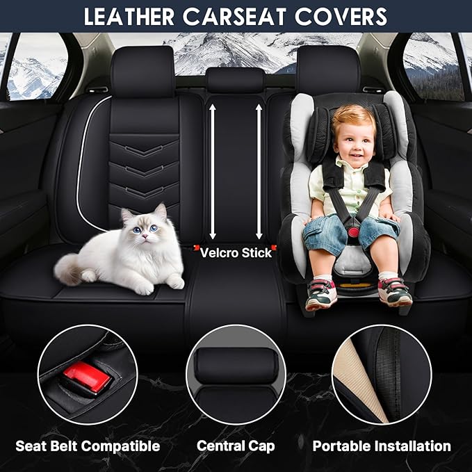 Car Seat Cover 8 Seats for Hyundai Palisade 2020-2025, Durable Wear Resistant Waterproof Sport Seat Cover, Breathable No Odor Premium Leather Vehicle Seat Covers.(Standard,Black White)