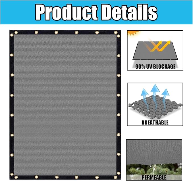 Amagenix 90% Shade Fabric 19'X 23' Gray Sun Shade Cloth with Grommets for Pergola Replacement Shade Cover Canopy, Heavy Duty, Cable Zip Ties Included (We Customized)