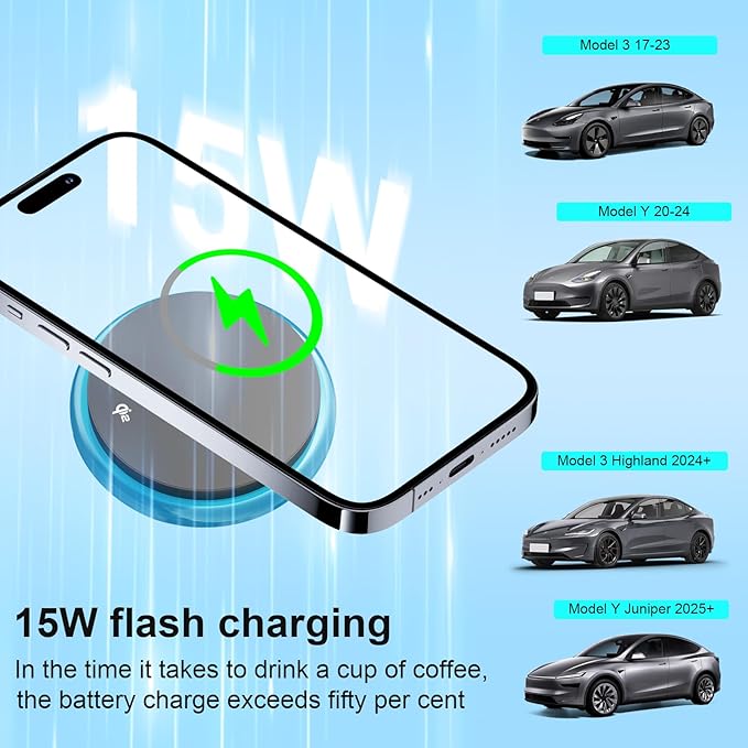 Wireless Car Mount Charger Fast Charging for Tesla Model 3/Y/3 Highland/Y Juniper (Model 3 Highland 2024+, with OBD Charger)