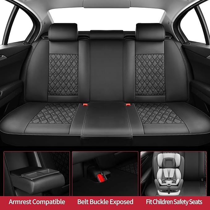 Fit Accent Car Seat Covers for Hyundai Accent 2006-2025 2026 - Upgraded Premium Waterproof & Breathable Leather, Airbag Compatible, All-Weather Seat Cushion Protector (Full Set, Black)