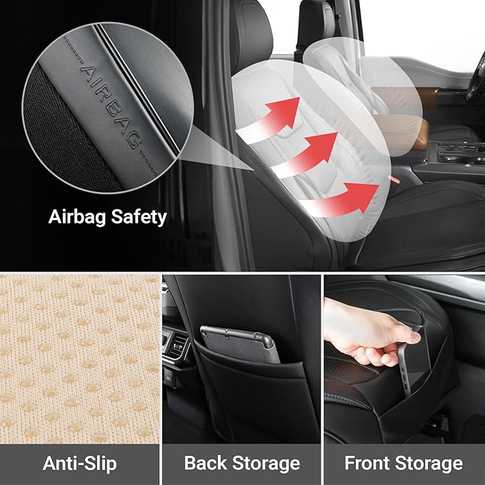 Coverland Custom Fit Car Seat Covers for SUV Compatible with [RX 350, RX 450hL, NX 350, Q5 Sportback, Nautilus] Premium Waterproof Non-Slip Interior Seat Protector [Front Black- Size Chart A14]