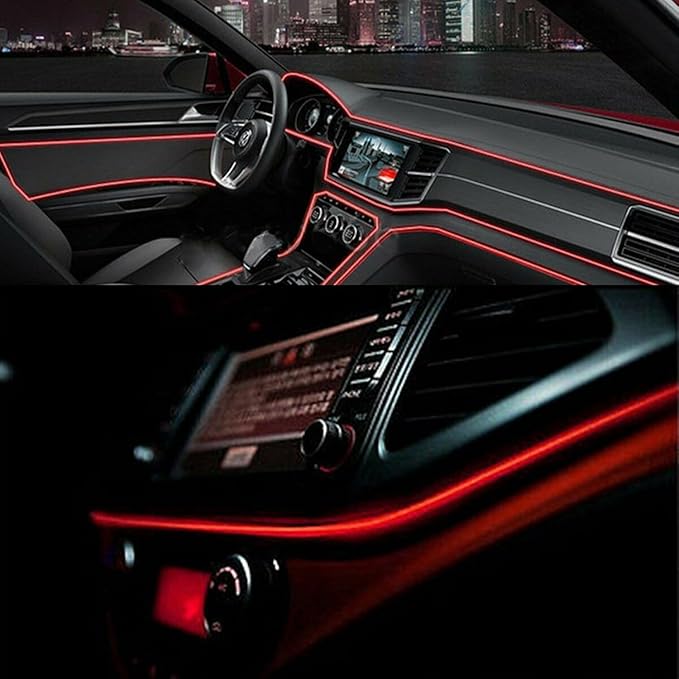 Riloer El Wire Lights for Car, Interior Neon Lights Strip Car LED Strip Light Interior for Car Garden Party Decoration, Car Ambient Lighting Kits, 2m/6.5ft Ice Blue LED