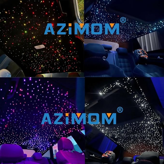 AZIMOM 6LED Colorful Fiber Optic Starlight Headliner Kits 720pcs*0.03in*13.1ft Fiber Strands APP& Remote Control Mix Color Chase Timing Fiber Optic Star Light for Car Home Sky Star Decoration