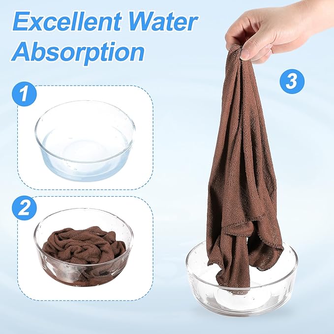HARFINGTON 2 Pack Microfiber Cleaning Cloth, 71" x 24" Multi-Functional Cleaning Towels Reusable Absorbent Rags for Car Wash Kitchen Household Window Clean, Brown