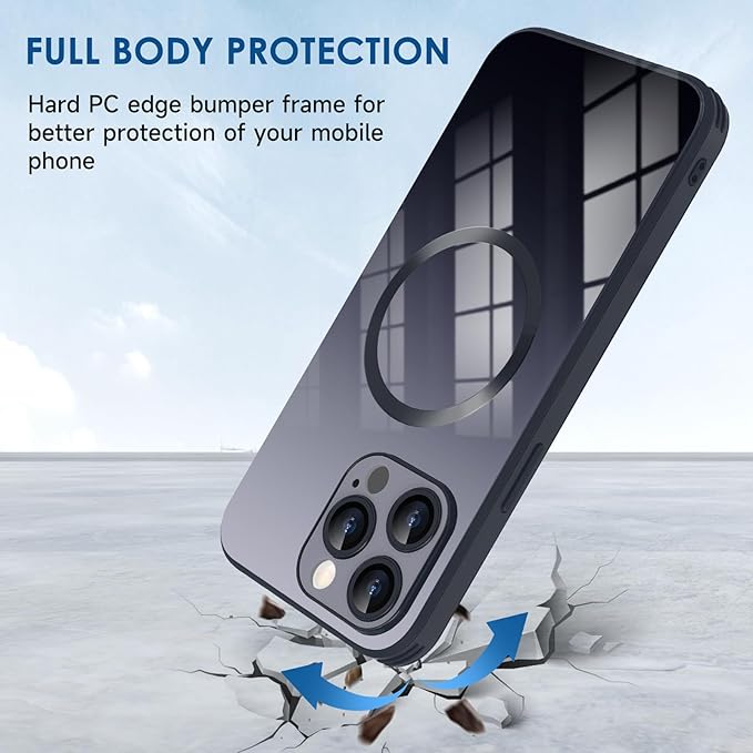 Guppy Compatible with iPhone 15 Pro Max Case Magnetic, with Full Camera Lens Protector [Compatible with MagSafe] Scratch Resistant Gradient Glass Back Cover Phone Case-Black